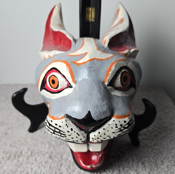 HandcraftedWood Cat Mask Wall Decor - Gray and Black